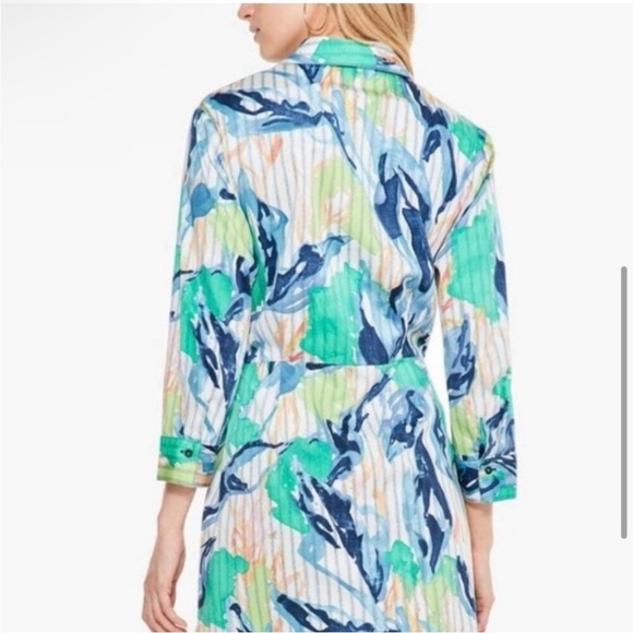 NIC + ZOE Scribble Vines Shirt Dress Size Small Green Blue Preppy NWOT - Picture 2 of 11